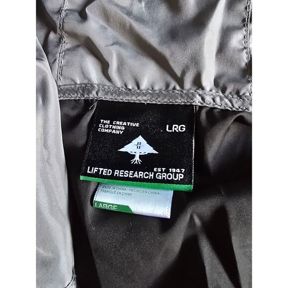 Mens LRG Wind‎ Breaker Full Zip Up Hoodie large hiking lightweight black pockets - Picture 3 of 5